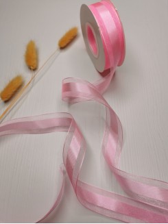 Лента органза с атласной вставкой посередине 2,5см. (розовый)