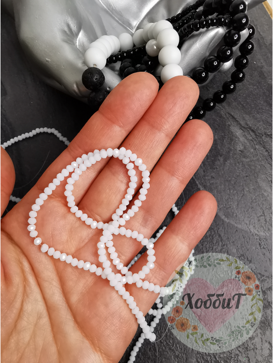 Бусины стеклянные граненные Rondelle, на леске, нить 36см, 2,5мм (белый матовый)