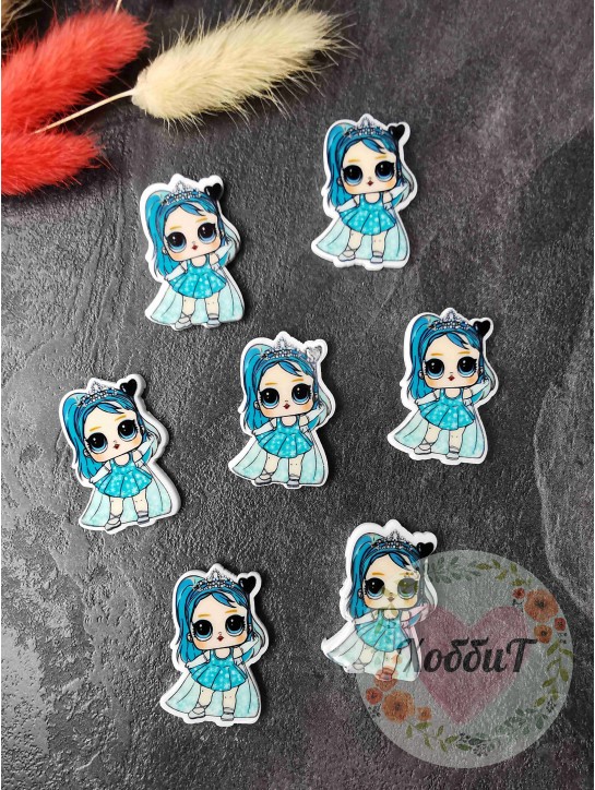 Кабошон-вырубка "Лол с короной в голубом" 2,6*3,7см. №1