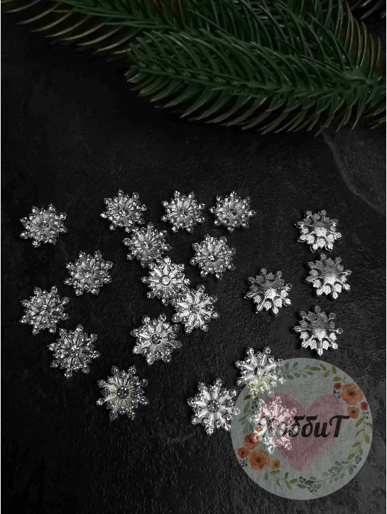 Кабошон флоризель "Цветочек стразы" металл 15мм. (серебро) №4
