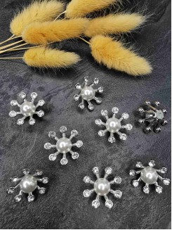 Кабошоны флоризель "Цветок-корона с жемчужиной " пластик 24мм. (серебро)