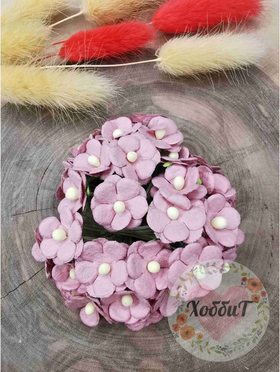 Тайские бумажные цветочки на веточке 1,5см (пенка), 1цветок
