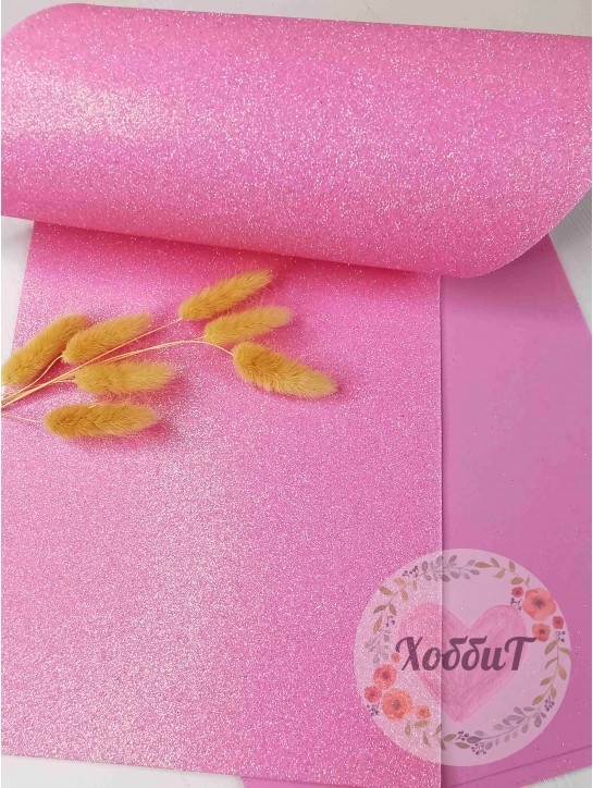 Фоамиран глиттерный, перламутровый 2мм. Premium (розовый), 20*30см.