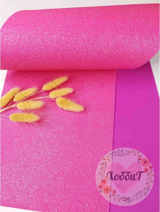 Фоамиран глиттерный, перламутровый 2мм. Premium (ярко-розовый), 20*30см.