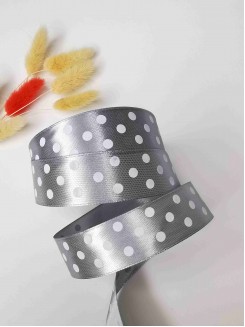 Лента атласная "Крупный горох" 2,5см. (серый)