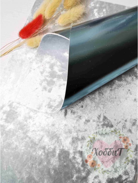 Кожзам двусторонний "Зеркальный/бархат" 21*29,5см. (светло-голубой/голубой)