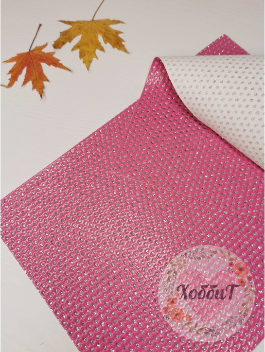 Кожзам "Горошек из блесток" 22*30см. (розовый)