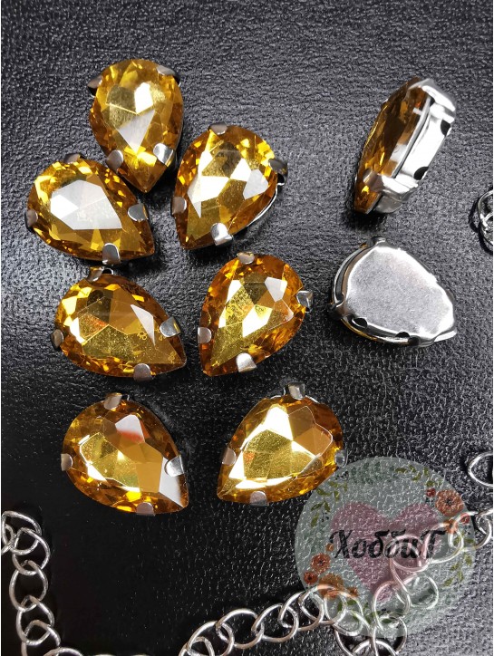 Стразы пришивные 14мм. "Капелька" (золото)