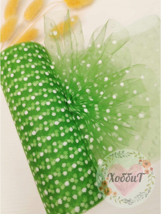 Фатин в горошек 15см (зеленый)