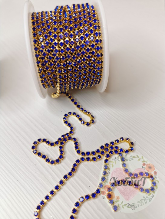 Стразы цепочкой ss10 (синий), метр