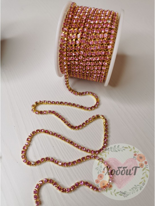Стразы цепочкой ss12 (розовый), метр