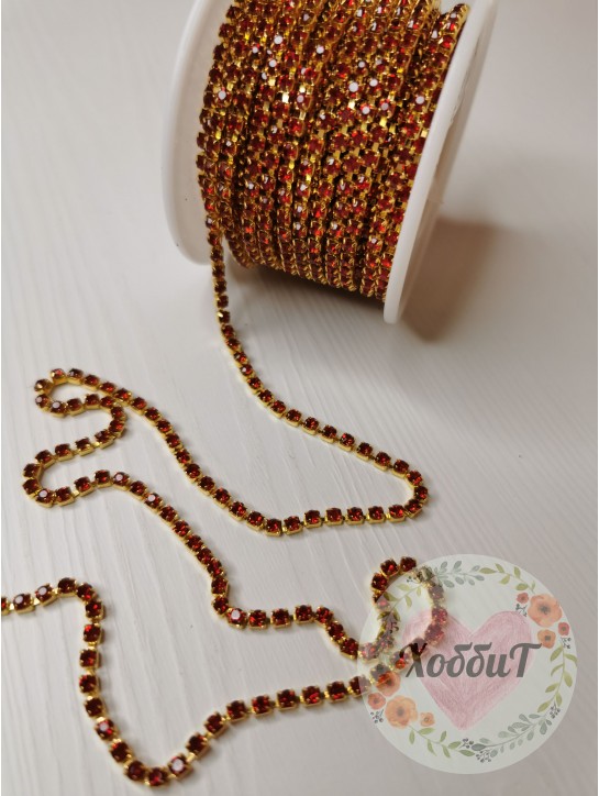 Стразы цепочкой ss8 (красный), метр