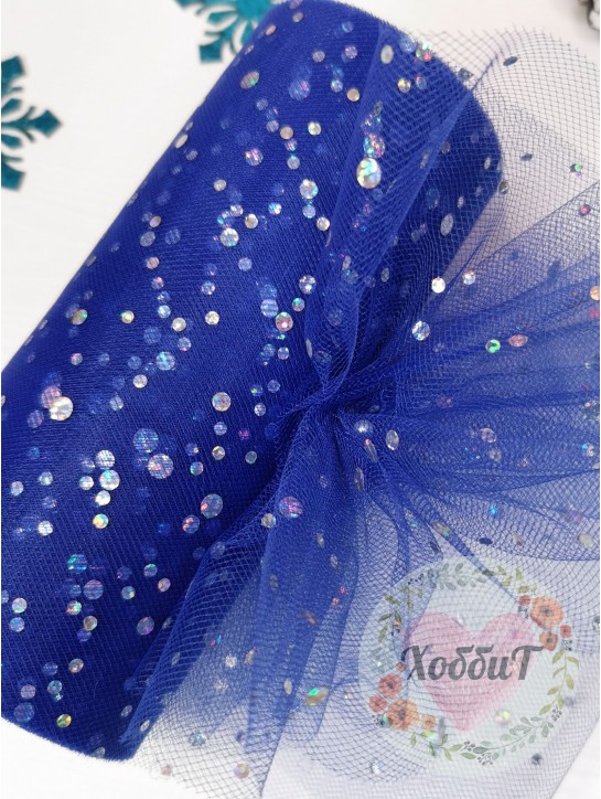 Фатин с пайетками "Горох" 15см (синий)