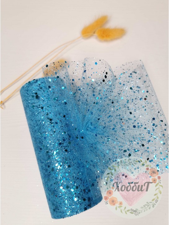 Фатин с пайетками 15см (голубой)