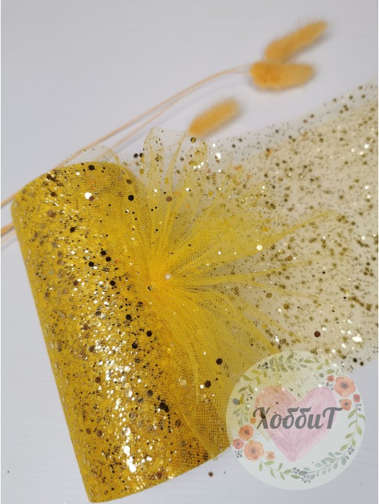 Фатин с пайетками 15см (желтый), ОСТАТОК ОТРЕЗ 85см