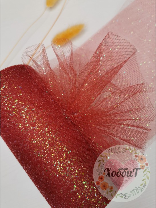 Фатин с блестками 15см (бордовый)