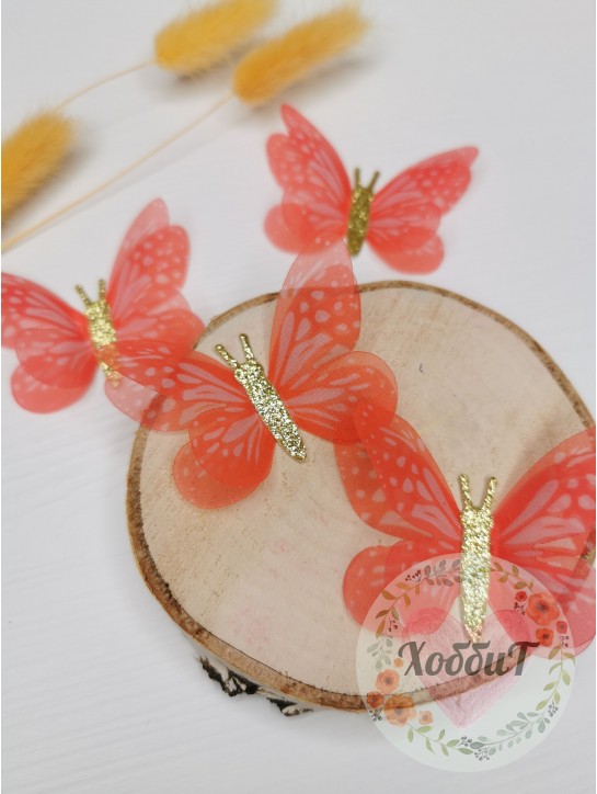 Бабочки шифоновые большие 6см. (алый) №9