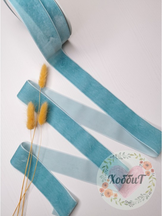 Лента бархатная 4см. (аквамариновый)