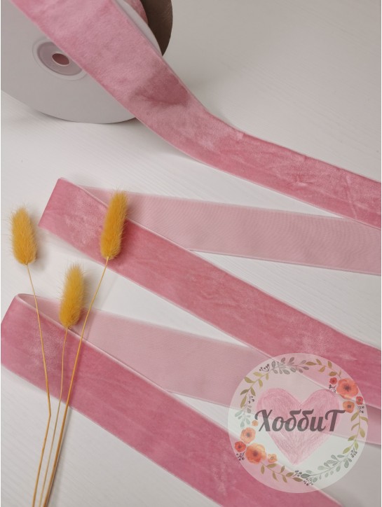 Лента бархатная 4см. (розовый)