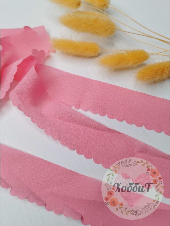 Лента шифоновая "Волнистый край" 3см (розовый), отрез 1,4м.