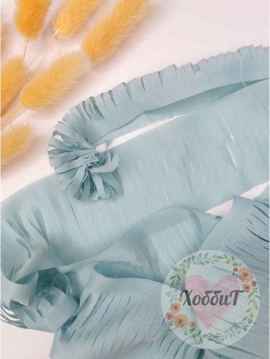 Лента шифоновая "Пушистики" 5см (светло-голубой), отрез 1,4м.