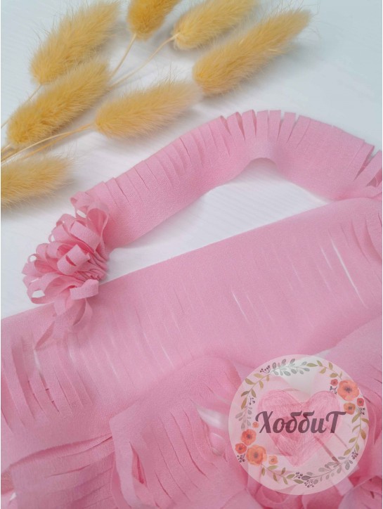 Лента шифоновая "Пушистики" 5см (светло-розовый), отрез 1,4м.