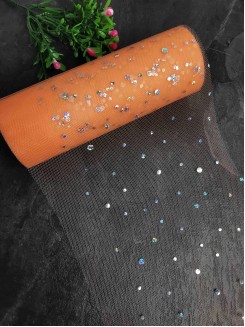 Фатин с пайетками "Горох" 15см (персиковый), УЦЕНКА