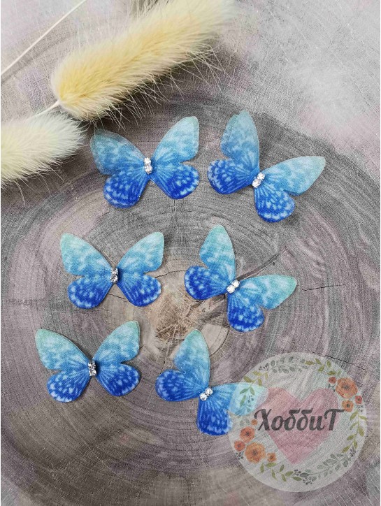 Бабочки шифоновые маленькие 3см. №10 (голубой/салатовый)