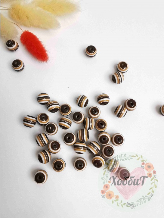 Бусинки 10мм "Полоски" (мультиколор) №6, 10штук