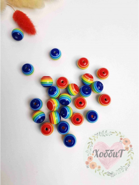 Бусинки 12мм "Полоски" (мультиколор) №11, 10штук