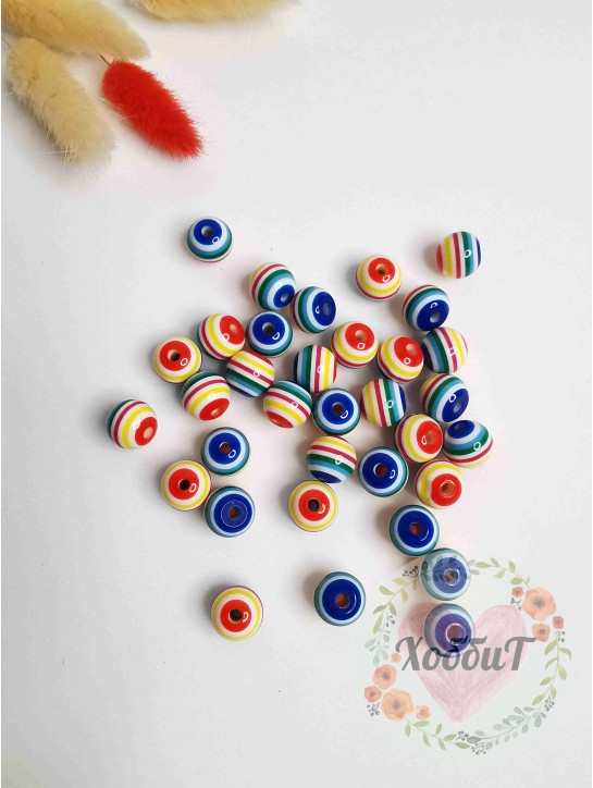 Бусинки 12мм "Полоски" (мультиколор) №4, 10штук