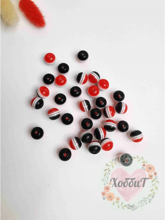 Бусинки 10мм "Полоски" (мультиколор) №1, 10штук