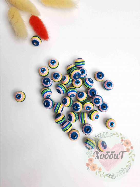 Бусинки 12мм "Полоски" (мультиколор) №3, 10штук