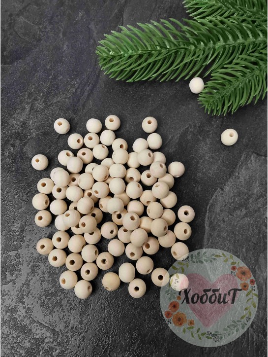 Бусины деревянные 10мм (цвет натуральный), 10 грамм