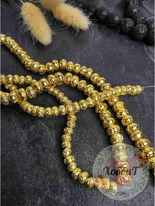 Бусины Лава Рондели 6мм, нить 38см (золото) 