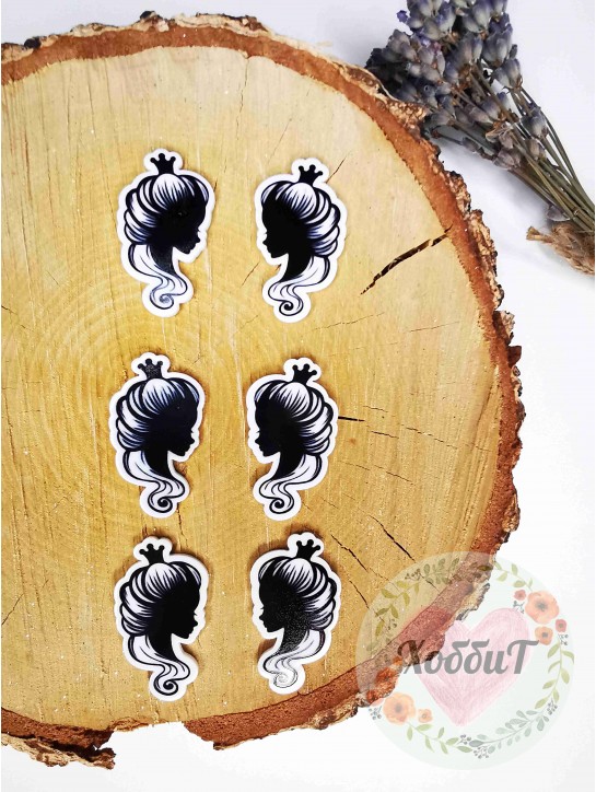 Кабошон-вырубка "Ученица ПАРА, силуэт с короной" №1,2 (2 штуки, ч/б)