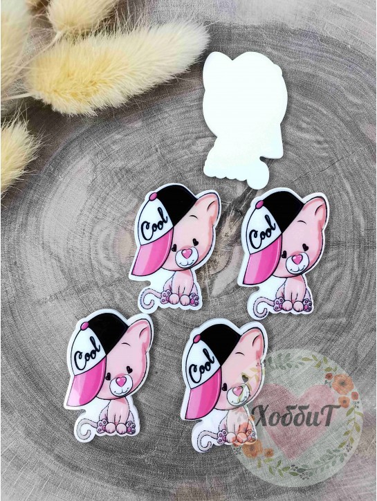 Кабошон-вырубка "Котенок в кепке Cool" 2,3*3,8см.