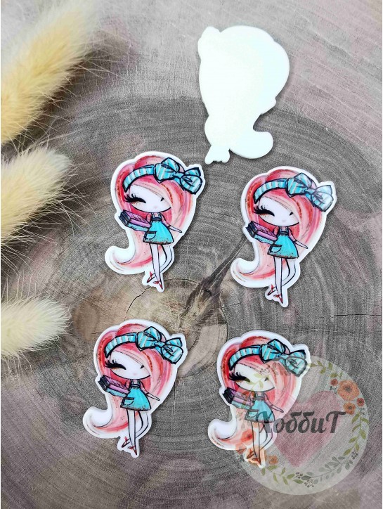 Кабошон-вырубка "Девочка с книгами" 2,5*3,7см. №14