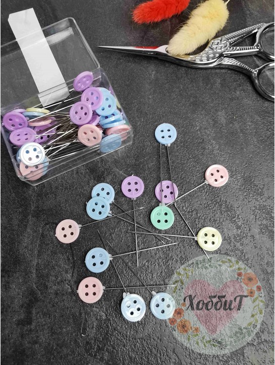 Булавки портновские "Пуговицы" в коробке длина 36мм, 50штук