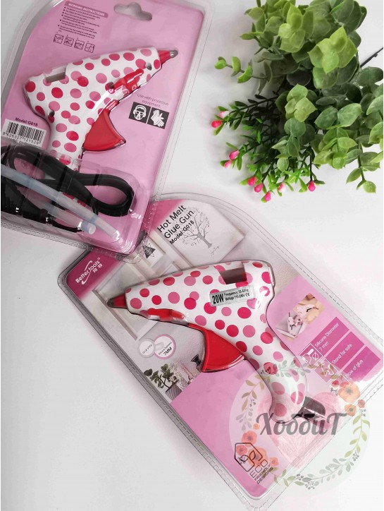 Термопистолет клеевой G018, 20W на клей 7мм. (розовый Горох)