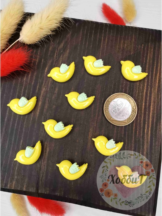 Кабошон "Птичка" 2,1*1,4см. (желтый)