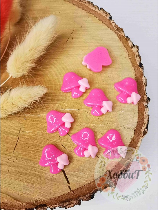Кабошон "Грибок" 2,1*2,1см (ярко-розовый)