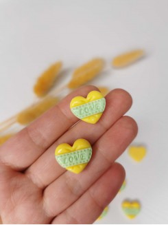 Кабошон "Сердечко Love" (желтый/аквамариновый)