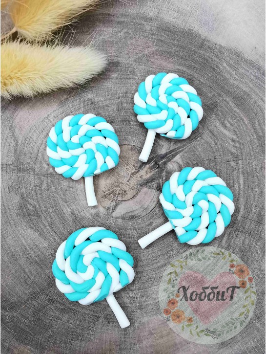 Кабошон "Леденец" (аквамарин/белый)