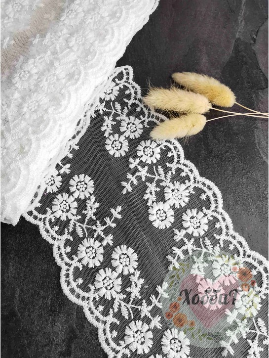 Кружево на сетке 12см (белый) №22, метр