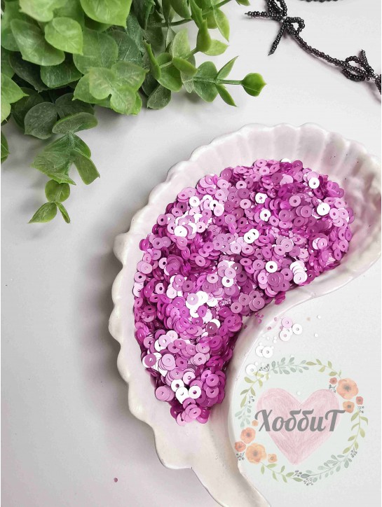 Пайетки круглые 4мм (розовый), 5 грамм