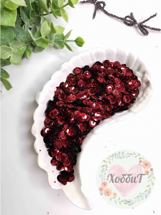 Пайетки круглые 6,5мм (бордовый), 5 грамм