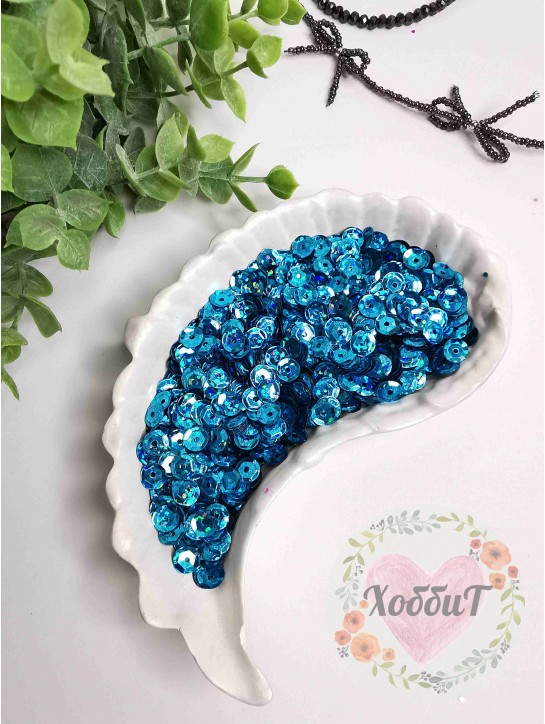 Пайетки круглые 6,5мм (бирюзовый), 5 грамм