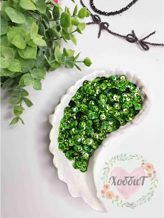 Пайетки круглые 6,5мм (зеленый), 5 грамм