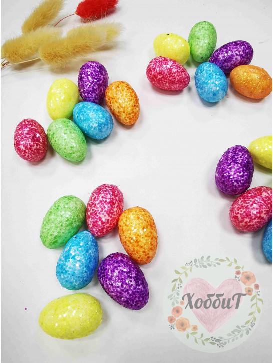 Пасхальный декор "Яйца с блестками" 2*3см (разноцветный) 6шт.